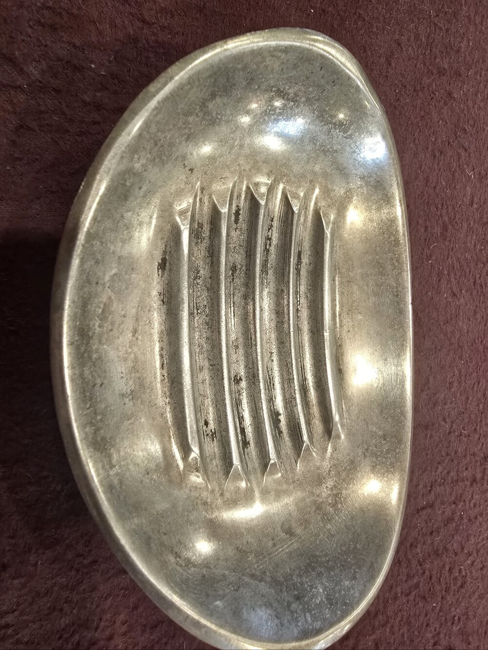 Vintage MCM Style Metal/Pewter Soap Dish